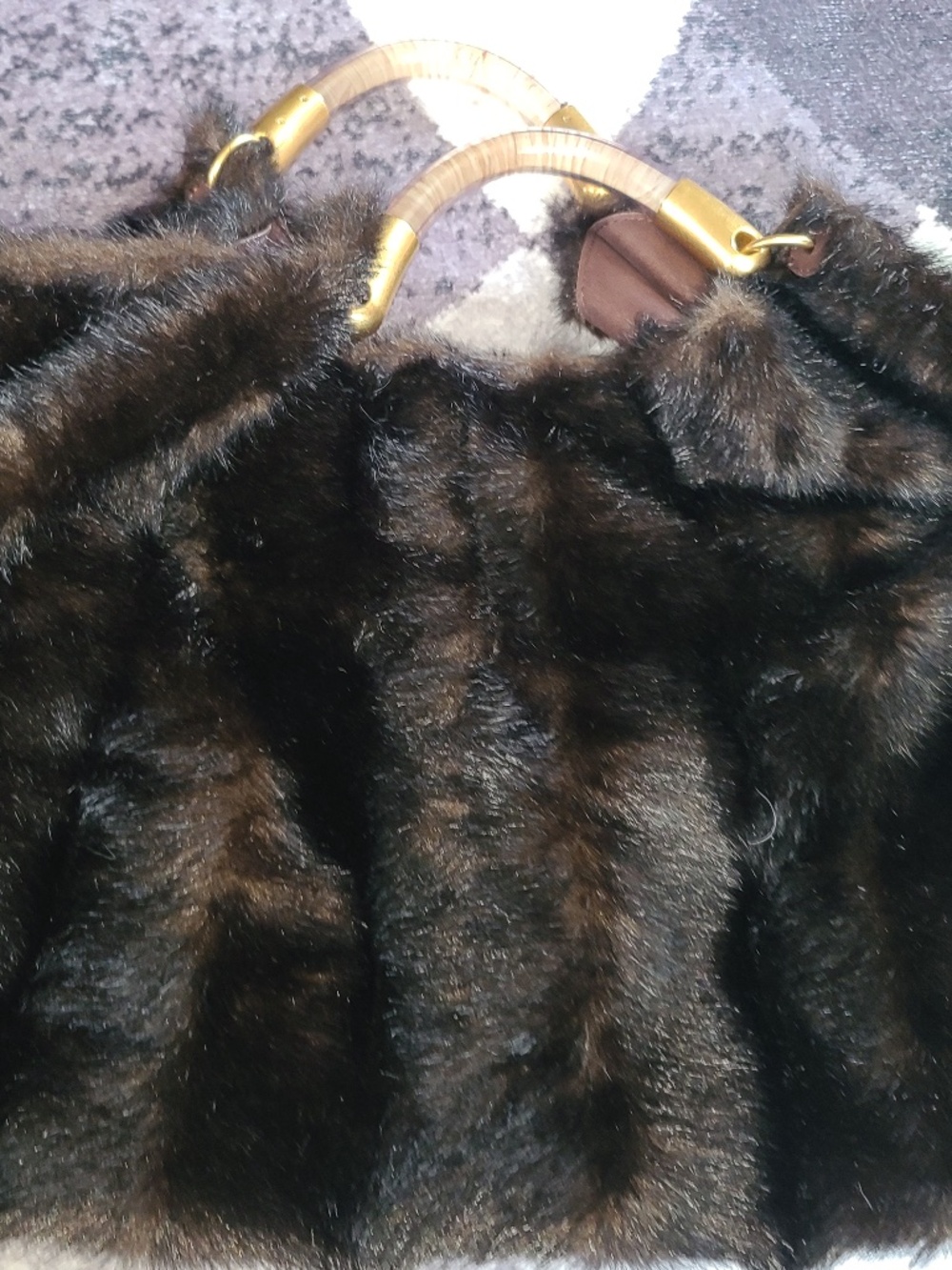 ZARA  WOMAN FAUX FUR MAXI gold handle BAG BROWN in excellent condition